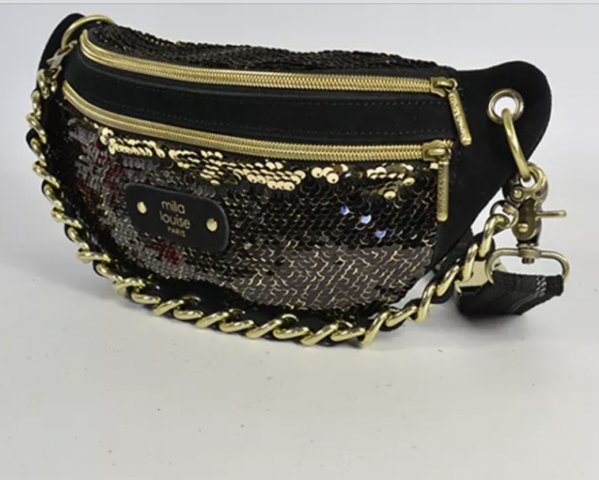 Sac banane Modle Petra  sequins noir et or