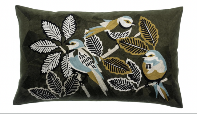Coussin brodé avec oiseau Modèle Zazu