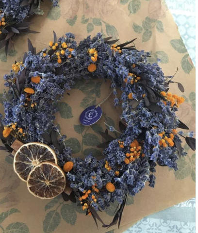 Couronne de lavande et fleurs sches faite main