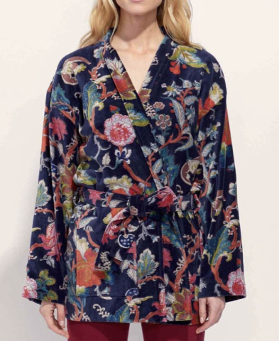 Kimono court velours Pati Blue