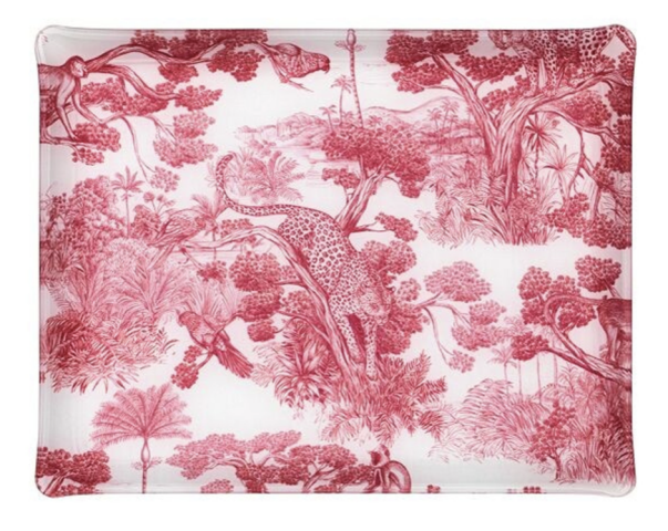 Plateau acrylique toile de Jouy rose