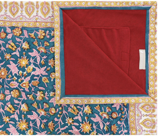Serviette paro  fleurs Version Bleu paon
