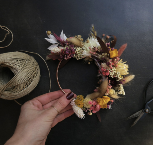Couronne de fleurs sches diamtre 14 cm