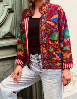 Veste suzani velours rouge